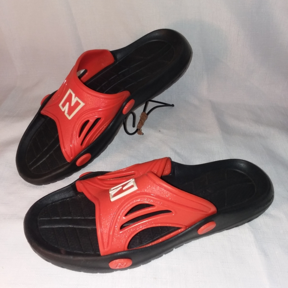 New Balance Slides Sandals Men's Sz 7 Slip On Black Orange White